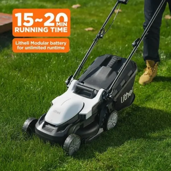 Litheli 20V 2 Amp U20 Cordless Brushless Battery Powered Walk-Behind Lawn Mower: Rechargeable, No Assembly, 13" Cut image {5}