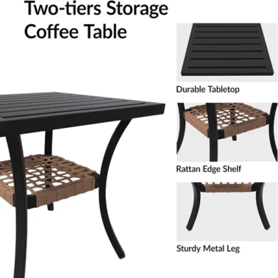GustoWave 3-Piece Rocking Bistro Set With Thick Cushions, Rocking Chairs And 2-Tier Coffee Table, Metal Frame For Garden, Backyard, Balcony image {3}