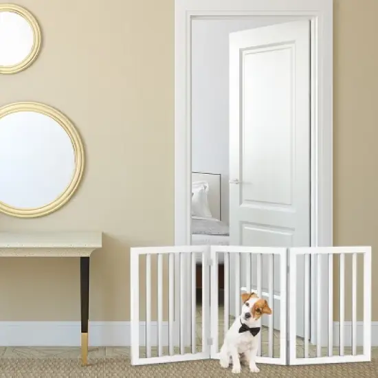 Indoor Pet Gate - 3-Panel Folding Dog Gate for Stairs or Doorways - 54x24-Inch Freestanding Pet Fence for Cats and Dogs by PETMAKER (White) image {7}