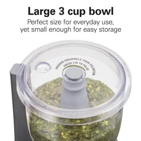 Hamilton Beach 3-Cup Stack & Press Food Chopper - Gray - 72740: Compact Vegetable Processor, Dishwasher-Safe Parts image {2}