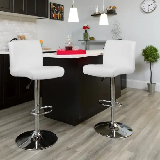 Emma and Oliver Swivel Rolled Seat Adjustable Height Barstool with Chrome Base image {1}