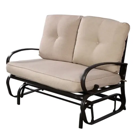 Tangkula Patio Loveseat Bench Steel Frame Furniture Rocking Bench With Cushions Outdoor image {8}