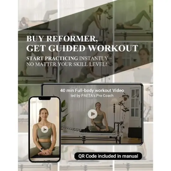 PAETA Pilates Reformer, Foldable Reformer Pilates Machine with Music Wire Springs, Pilates Equipment for Home Workouts with Jump Board & Box image {2}