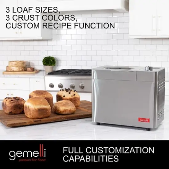 Gemelli Home&trade; 2LB Artisan Bread Maker, Stainless Steel w/ 21 Functions, Fruit/Nut Dispenser, 3 Loaf Sizes, 3 Shades, Gluten-Free Settings, Ceramic Pan image {4}