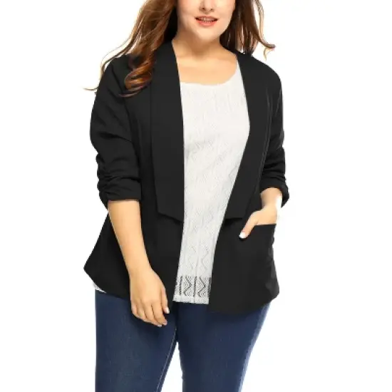 Agnes Orinda Women's Plus Size Fashion Formal with 3/4 Pleated Sleeves and Shawl Collar Blazers image {2}