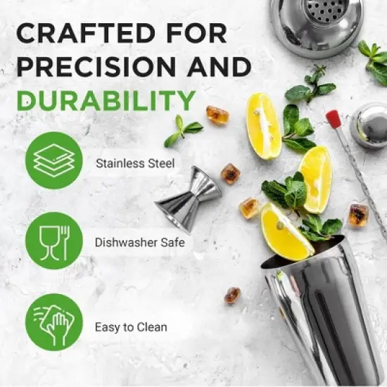 NutriChef 3-Piece Bartender Cocktail Shaker Set with Jigger & Bar Spoon - NCCSPC33 image {2}