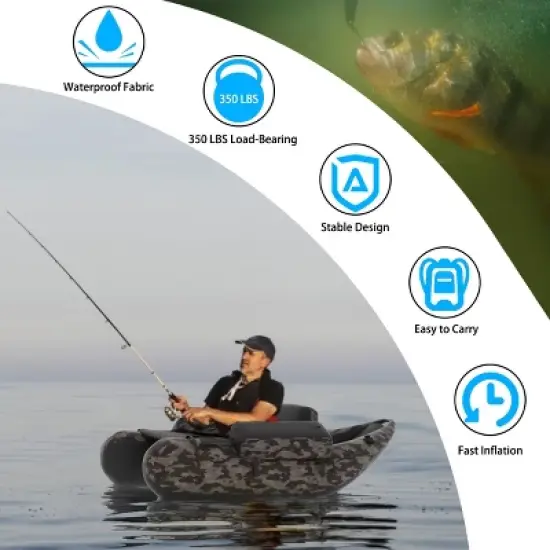 Costway Inflatable Fishing Float Tube w/Adjustable Straps & Storage Pockets & Fish Ruler image {1}
