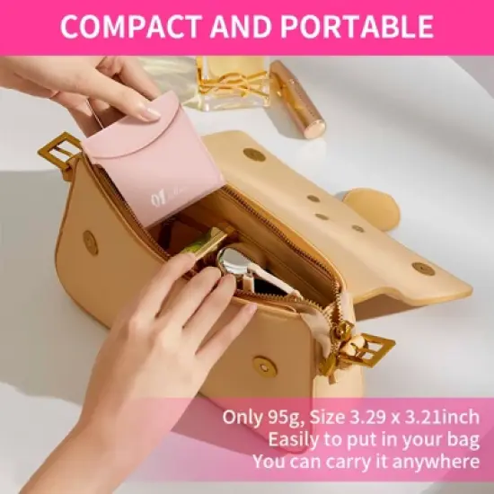 Garnen Travel Makeup Mirror with Lights Magnification 1x 5x, Foldable LED Lighted Makeup Mirror with Dimming Dual Mirror, Pink image {6}