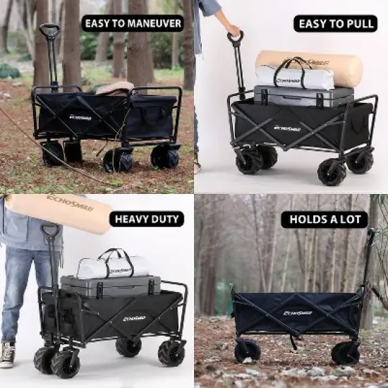 Heavy Duty 350 Lbs Capacity Collapsible Wagon, Folding Camping Wagons, Grocery Portable Utility Cart, Adjustable Rolling Carts w/Big Wheels by Boahaus image {1}