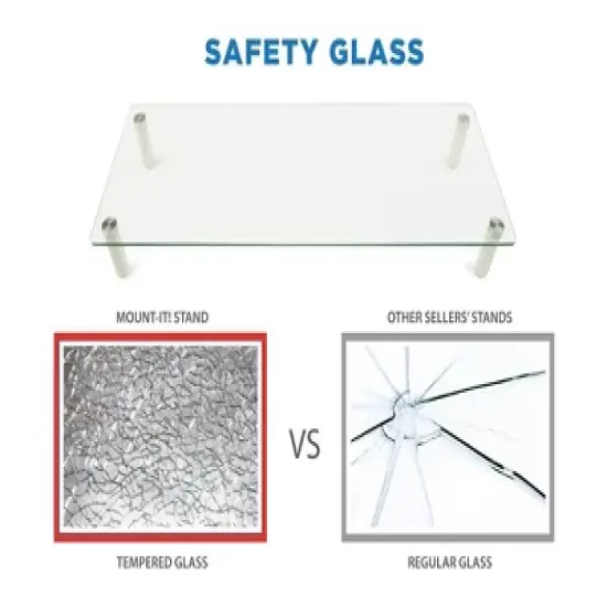 Mount-It! Glass Desktop Monitor Stand Riser | Raised Laptop Stand Organizer | 22 Inches Wide Clear Tempered Glass | Supports up to 44 Pounds image {6}