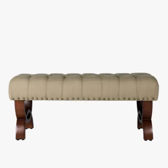 Carolina Tufted Bench with Nailhead Trim Cream - HomePop image {3}
