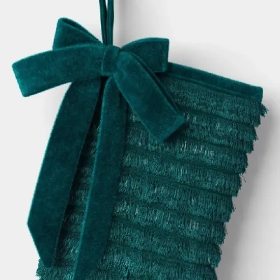 21" Christmas Fringe Fabric Stocking with Bow Green - Wondershop&trade; image {2}