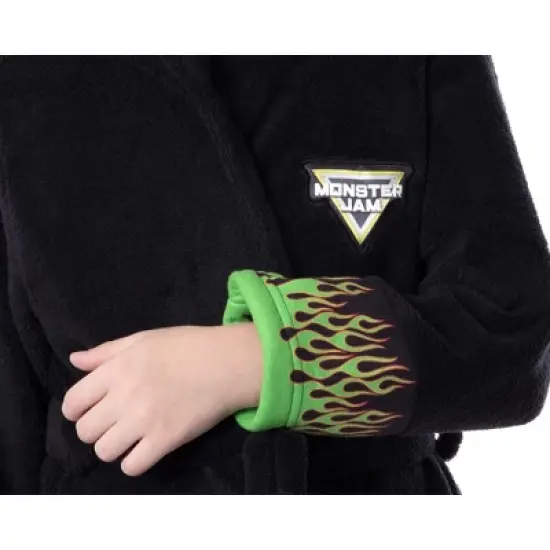 Monster Jam Toy Trucks Boys' Graphic Fleece Plush Hooded Robe Bathrobe Black image {4}