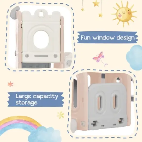 5-in-1 Kids Slide Swing Set Climber Slide Playset With Basketball Hoop Indoor Outdoor Playground For Boys Girls Birthday Xmas Gifts image {8}