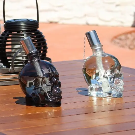 Sunnydaze Grinning Skull Glass Tabletop Torches - Clear and Black image {1}