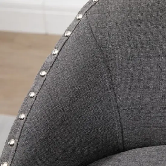 HOMCOM Bar Stools Set of 4, Linen Fabric Kitchen Counter Stools with Nailhead Trim, Rubber Wood Legs and Footrest for Dining Room, Pub, Dark Gray image {5}