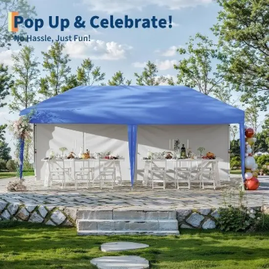 10'x20' Commercial Pop-Up Canopy Tent &ndash; Instant Setup Shelter with 2 Sidewalls, 12 Stakes & 6 Sandbags, Portable Outdoor Tent image {2}