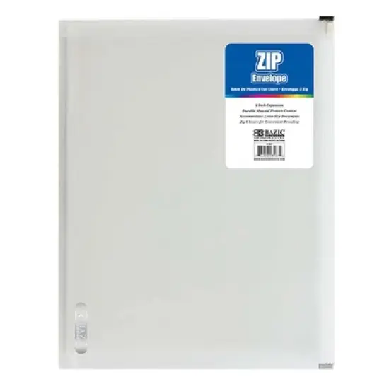 BAZIC Products&reg; Clear Letter Size Zip Envelope, Pack of 12 image {1}