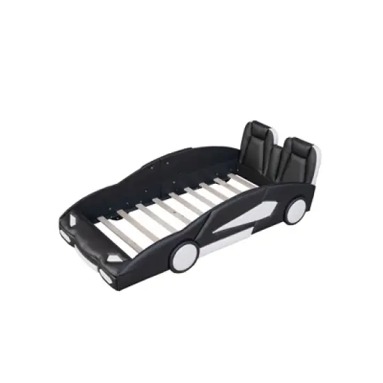 Twin Size Race Car-Shaped Platform Bed with Wheels-ModernLuxe image {5}