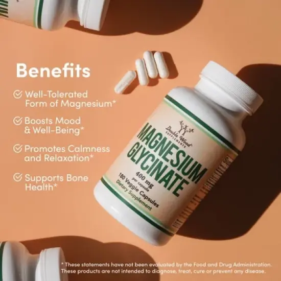 Magnesium Glycinate - 180 x 400 mg capsules by Double Wood Supplements - Supports Sleep Quality image {4}