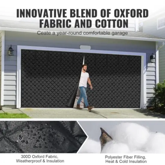 VEVOR Garage Door Screen for Winter, 16x7FT, Garage Door Insulation Kit, Magnetic Thermal Insulated Door Curtain with 300D Oxford Fabric, Black image {3}