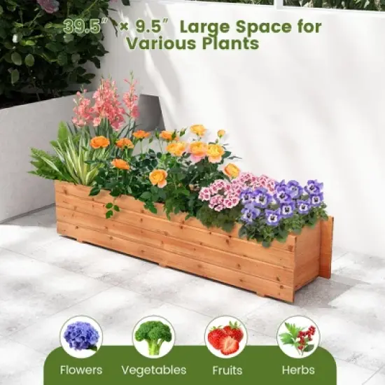 Costway Raised Garden Bed Wood Rectangular Planter Box with 2 Drainage Holes Outdoor image {4}