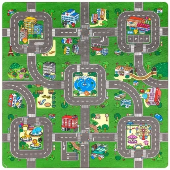 Sorbus Traffic Play mat Puzzle Foam Interlocking Tiles &ndash; Kids Road Traffic Play Rug - Children Educational Playmat Rug (9 Tiles with Borders) image {2}