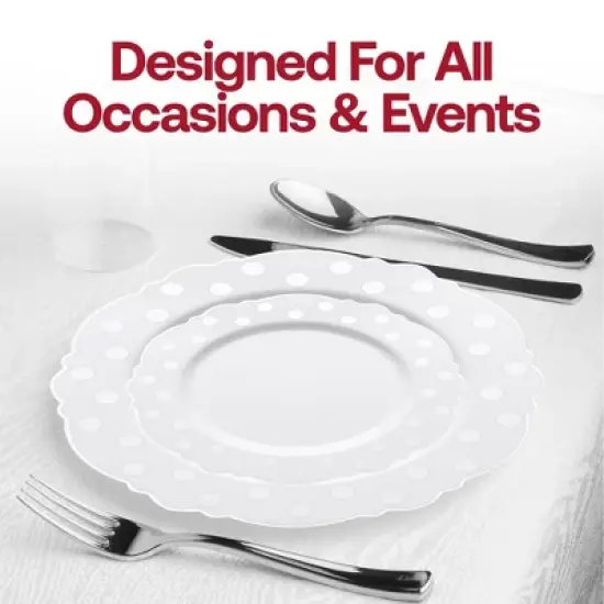Smarty Had A Party 7.5" White w/ Silver Dots Blossom Plastic Salad Plates - 120 pcs image {6}