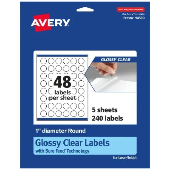Avery Glossy Clear Round Labels with Sure Feed, 1" diameter image {8}