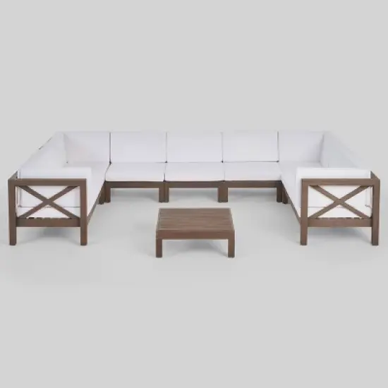 Brava 8pc Acacia Wood Sectional Sofa Set - Christopher Knight Home image {1}
