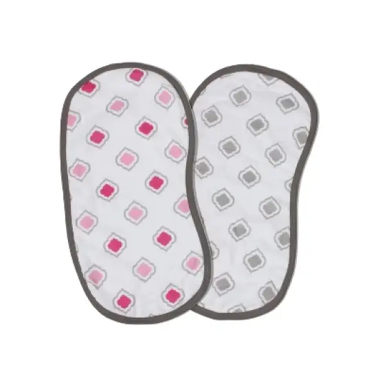 Bacati - Moroccan Tiles Pink/Gray Muslin 4 pc set of Bibs & Burp Cloths Set image {2}