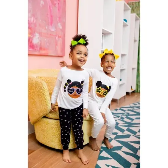 Elle Olivia Toddler Girls' 2pc Pig Tail Hearts Pajama Set - Black  image {6}