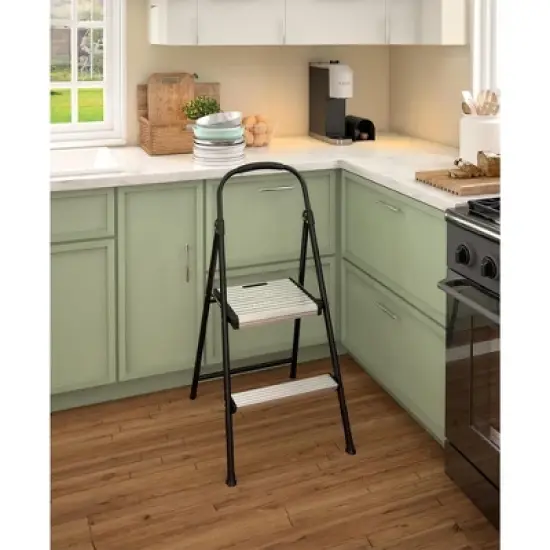 COSCO 2-Step Folding Aluminum Step Stool with Rubber Grip and 19-Inch Tall Top Step, Silver/Black image {1}