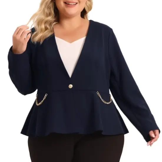 Agnes Orinda Women's Plus Size Work Fashion Button Chain Jacket Blazers image {5}