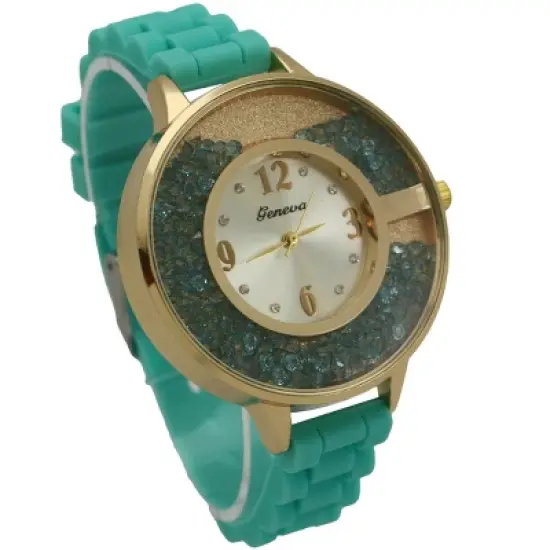 OLIVIA PRATT FLOATING COLORFUL STONES SILICONE STRAP WATCH image {2}