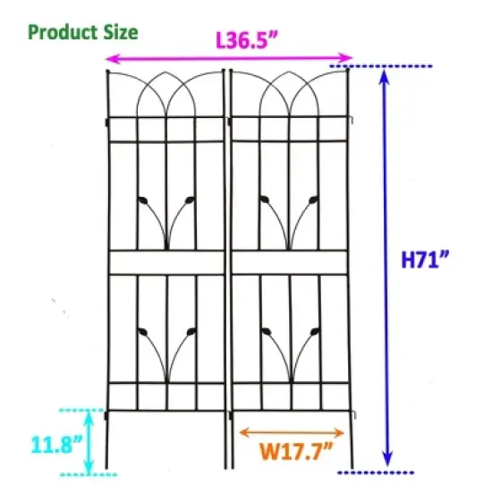 Syemin Patio Decorative Screens, Iron Arch Decoration Garden Trellis, for Outdoor for Climbing Plants Support, Flowerbed, Black, 36.5"*17.7"*71" image {2}