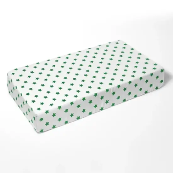Bacati - Stars Green Ikat Muslin 100 percent Cotton Universal Baby US Standard Crib or Toddler Bed Fitted Sheet image {1}