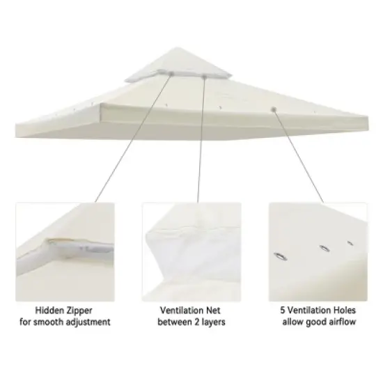 Yescom 10x10Ft UV30+ Gazebo Replacement Top for 2 Tier Outdoor Canopy Cover Patio Backyard Party Deck Ivory White image {2}