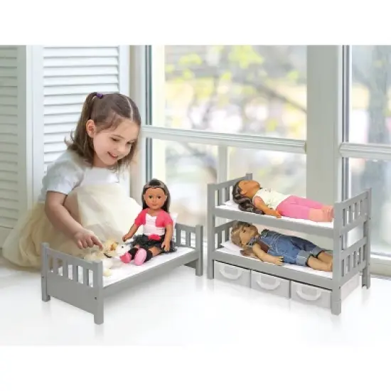 Badger Basket 1-2-3 Convertible Doll Bunk Bed with Baskets and Free Personalization Kit  - Executive Gray image {2}
