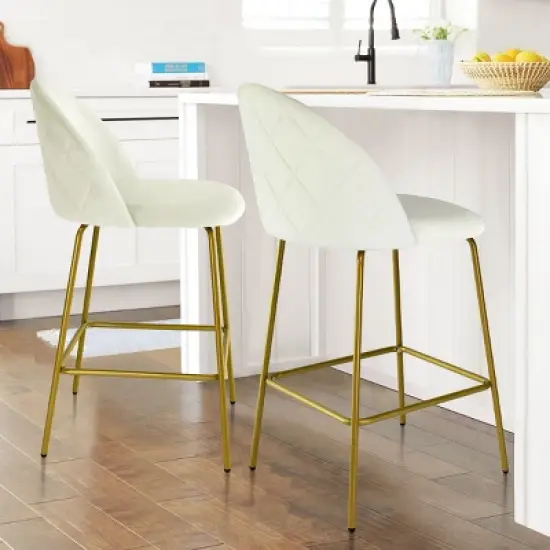 25" Nano Full Back Upholstered Counter Stool (Set Of 2) Gold Legs-Maison Boucle image {7}