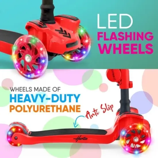 Hurtle ScootKid 3 Wheel Toddler Child Mini Ride On Toy Tricycle Scooter with Adjustable Handlebar, Foldable Seat, and LED Light Up Wheels, Red image {3}