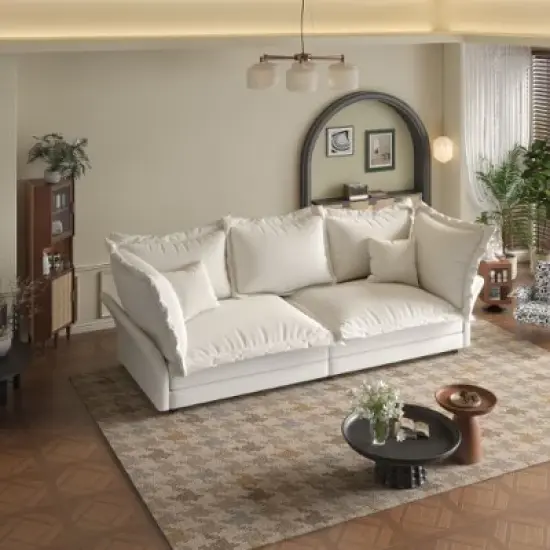 CAVINAS Modern Upholstered Loveseat Sofa, Deep Seat Couches with Multiple Large Soft Pillows, Convertible Deep Seat Chaise Longue, Cloud Couch Sofa image {2}