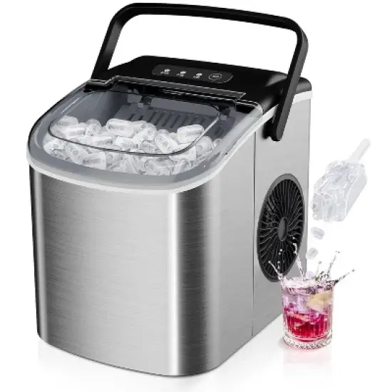 Simzlife Ice Maker Countertop, 26 Lbs/24H, Bullet Ice, 9 Pcs/6 Min, Portable Machine with Handle, Auto-Cleaning, Ultra Quiet, Smart Operation, Black image {12}