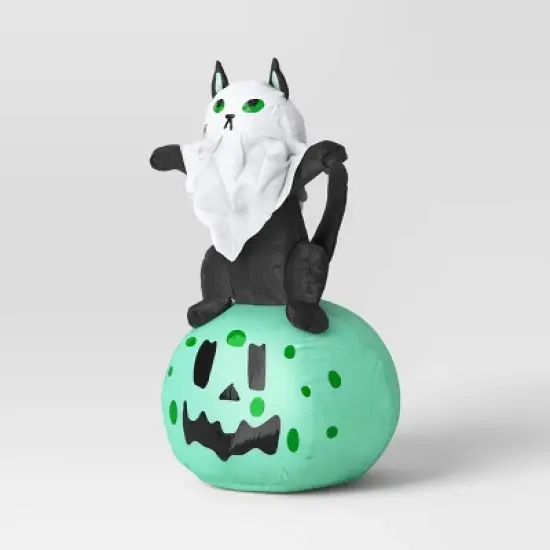 3.5' Airblown Ghost Cat on Jack O'Lantern Halloween Inflatable Decoration - Hyde and EEK! Boutique&trade; image {2}
