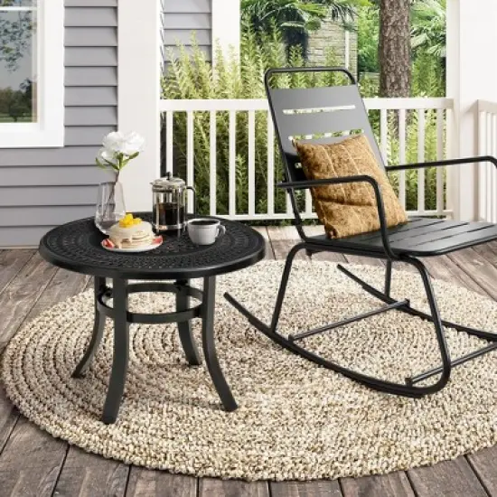 Crestlive Products Cast Aluminum Patio Side Table Outdoor Round Anti-Rust with Umbrella Hole Coffee Bistro Table  24&rsquo;&rsquo; Black with Bronze Spot image {7}