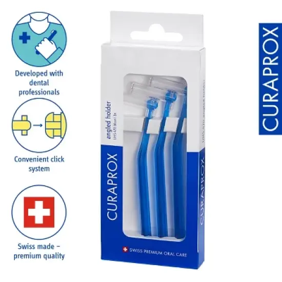 Curaprox UHS 470 Interdental Brush Holder Set, 3-Pack Angled Blue with Protective Caps image {1}