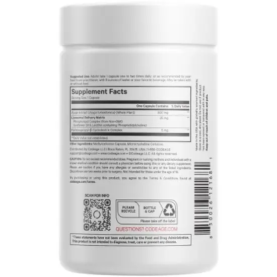 Codeage Liposomal Turkesterone Capsules Supplement, Ajuga Turkestanica Extract -120ct image {1}