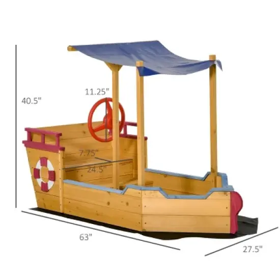 INFURNIC Baby Activity Gyms Pirate Ship Sandbox with Cover and Storage Bench for Outdoor Play, Multicolor, 63"*27.5"*40.5" image {3}