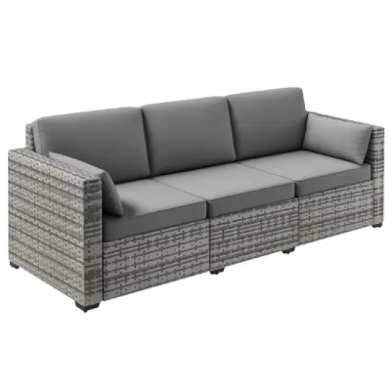 Resenkos 3-Seat Sofa, Outdoor Sectional Furniture, PE Rattan, Brown image {12}