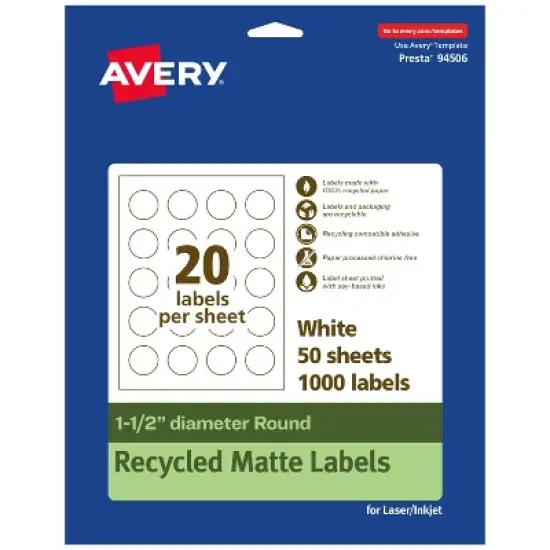 Avery Recycled Matte White Labels,  1-1/2" diameter Round image {7}